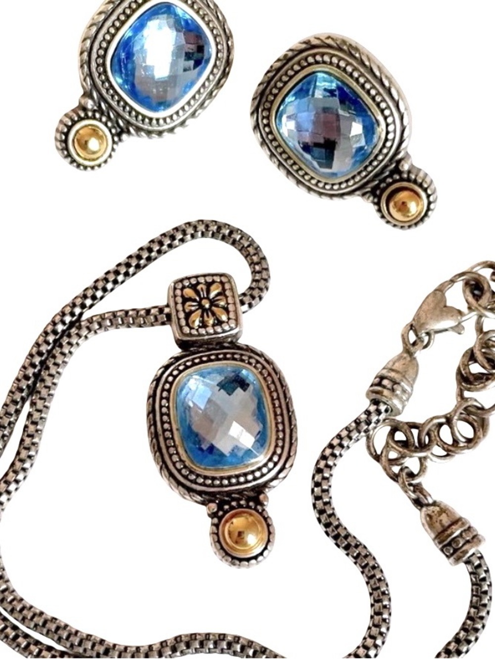 Retired Brighton Czarina Blue Two-Tone Necklace And Post Earrings Set